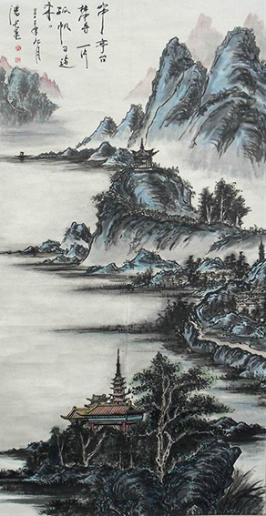 《深峡亭台》63x127cm 2003年